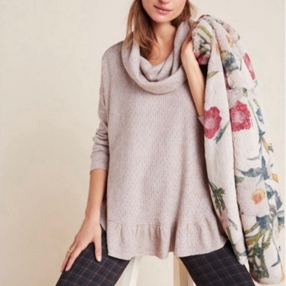 Maeve Anthropologie Addie Ruffled Hacci Pullover Knit Cowl Neck Relaxed Fit XS